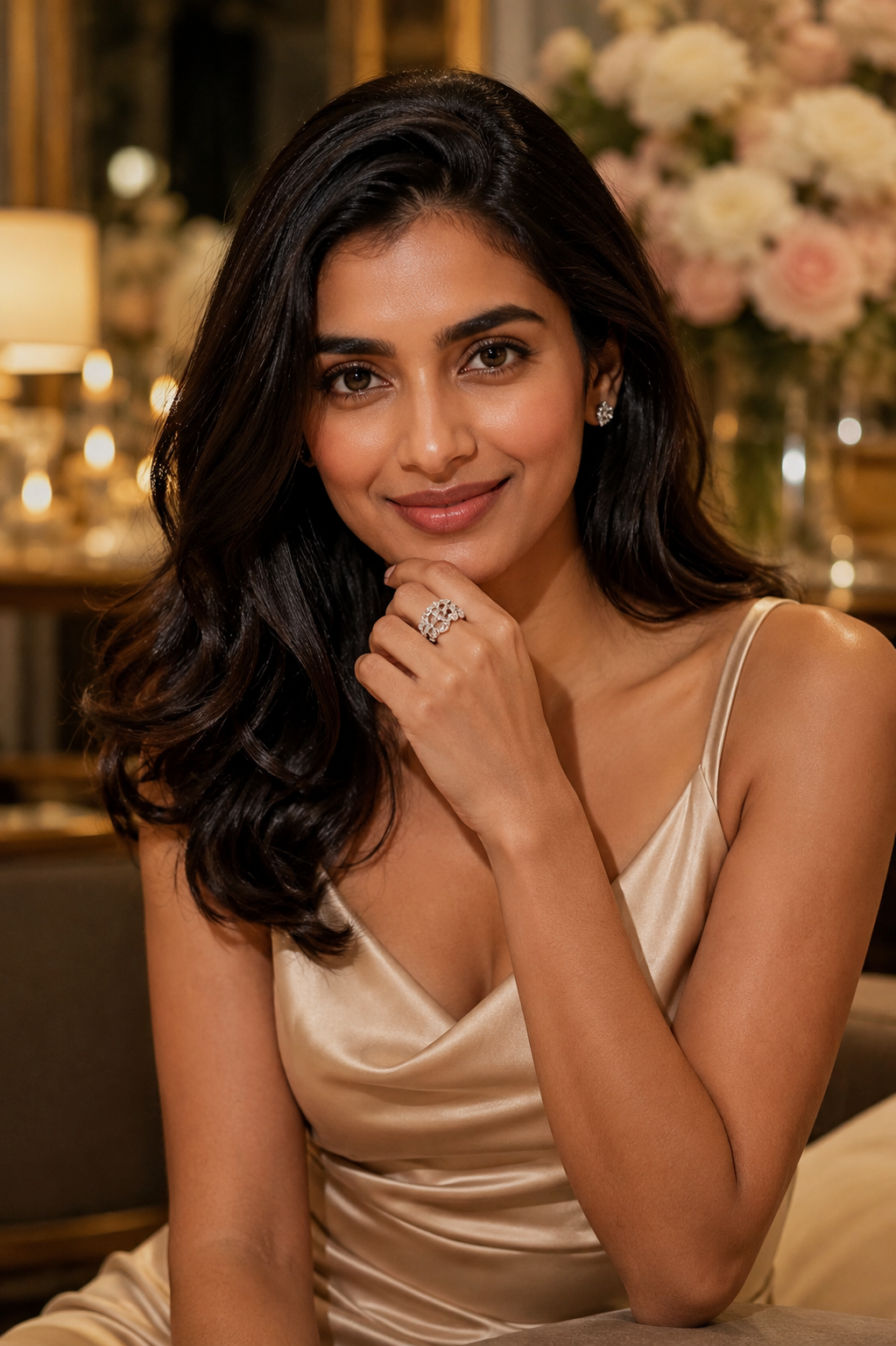 18K White Gold Diamond Floral Cocktail Ring