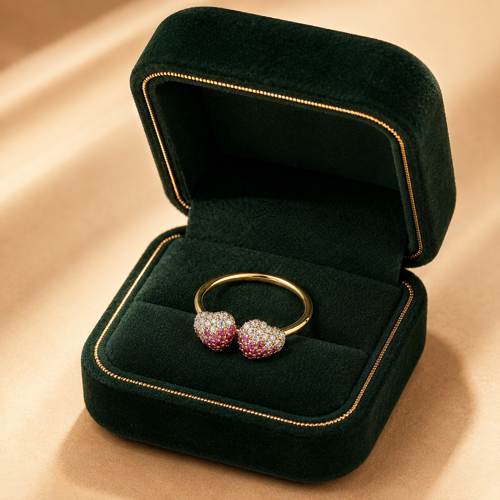 Twin Blush Heart Diamond Ring in 18K Gold