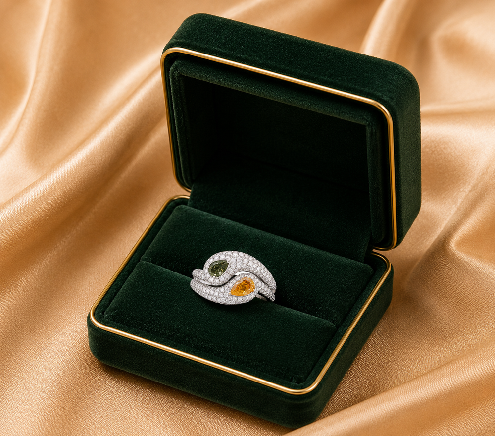 Twin Serpent Diamond Ring in 18K White Gold