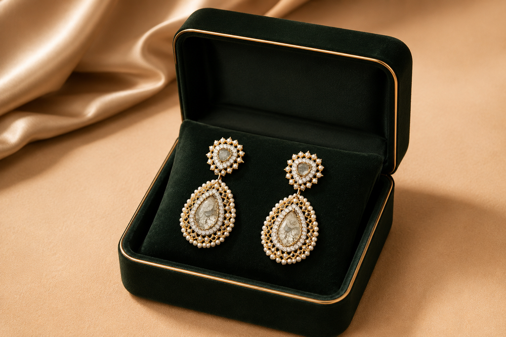 Rajvéra Polki Diamond Drop Earrings in 18K Gold