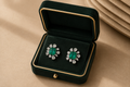 Émeraude Halo Diamond Earrings in 18K Gold