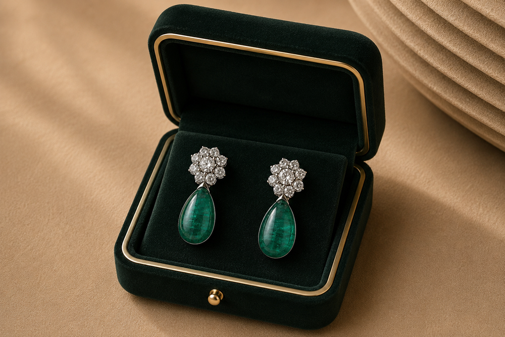 Verde Royale Emerald Drop Diamond Earrings in 18K Gold