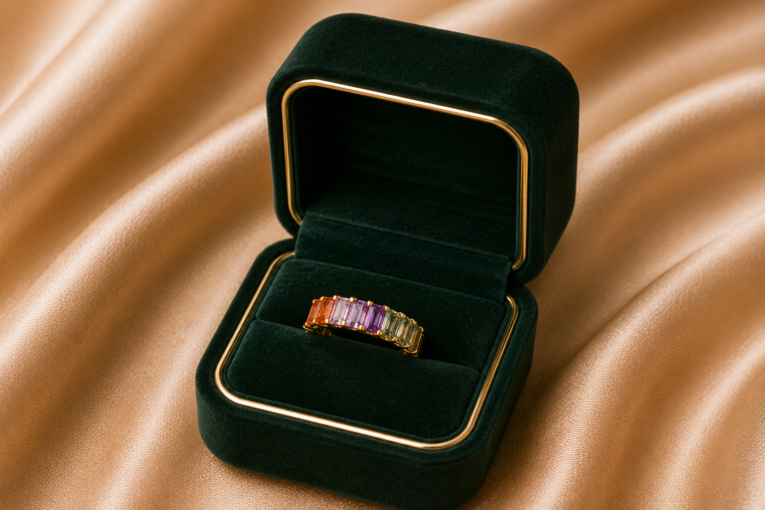 18K Yellow Gold Rainbow Sapphire Eternity Ring