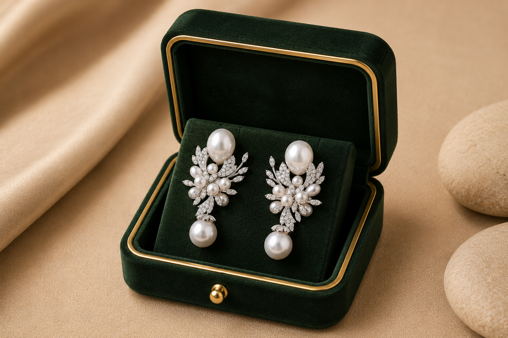 Izzari Pearl Radiance Diamond Drop Earrings