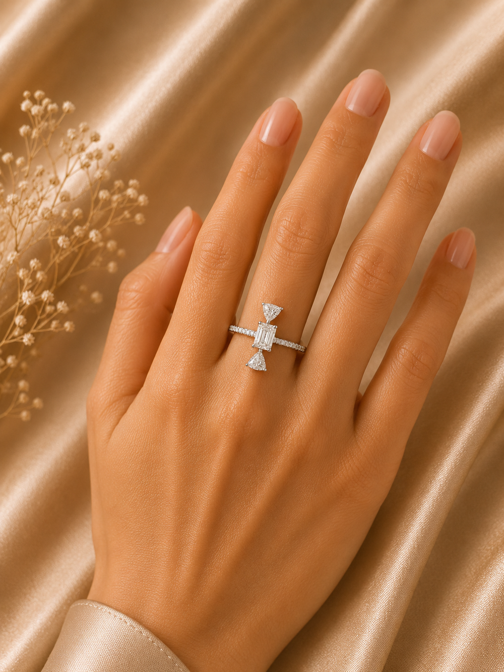 18K White Gold Geometric Diamond Ring