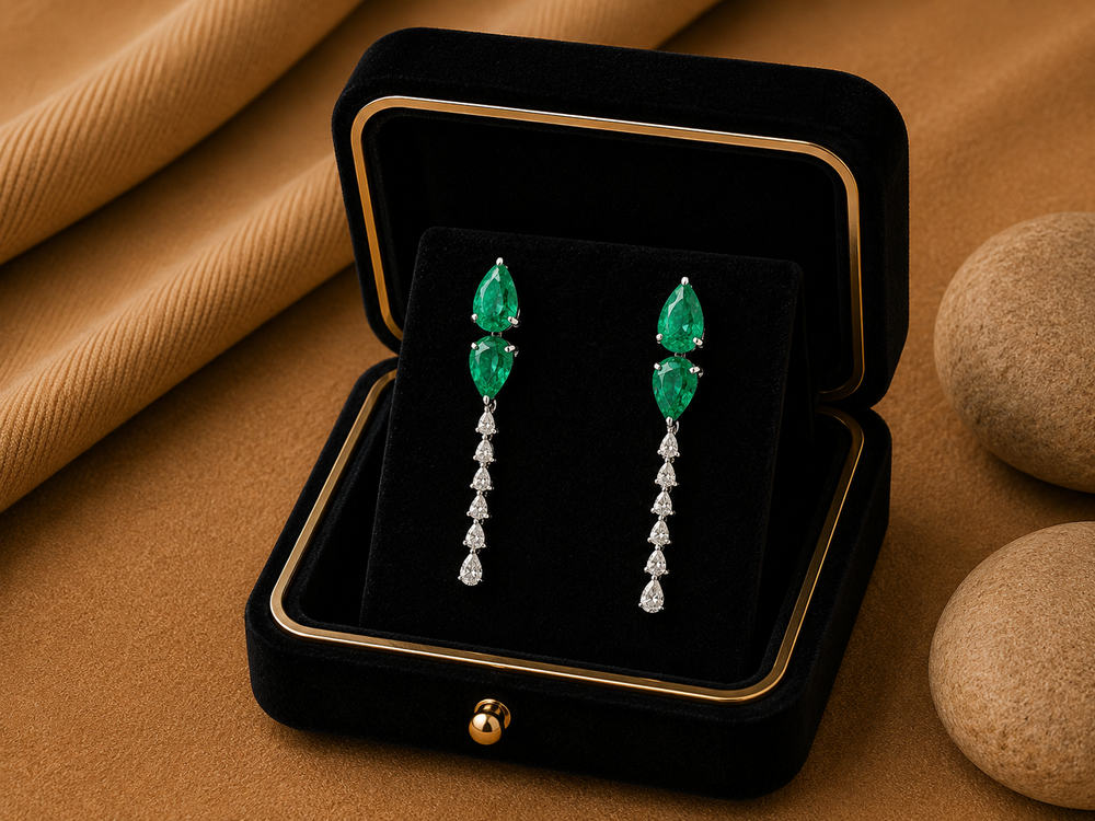 Verde Linear Emerald Diamond Drop Earrings