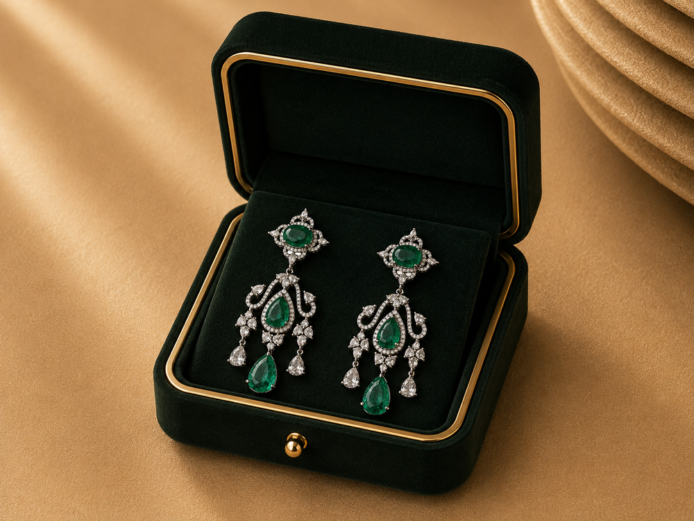 Verdantia Emerald Diamond Chandelier Earrings
