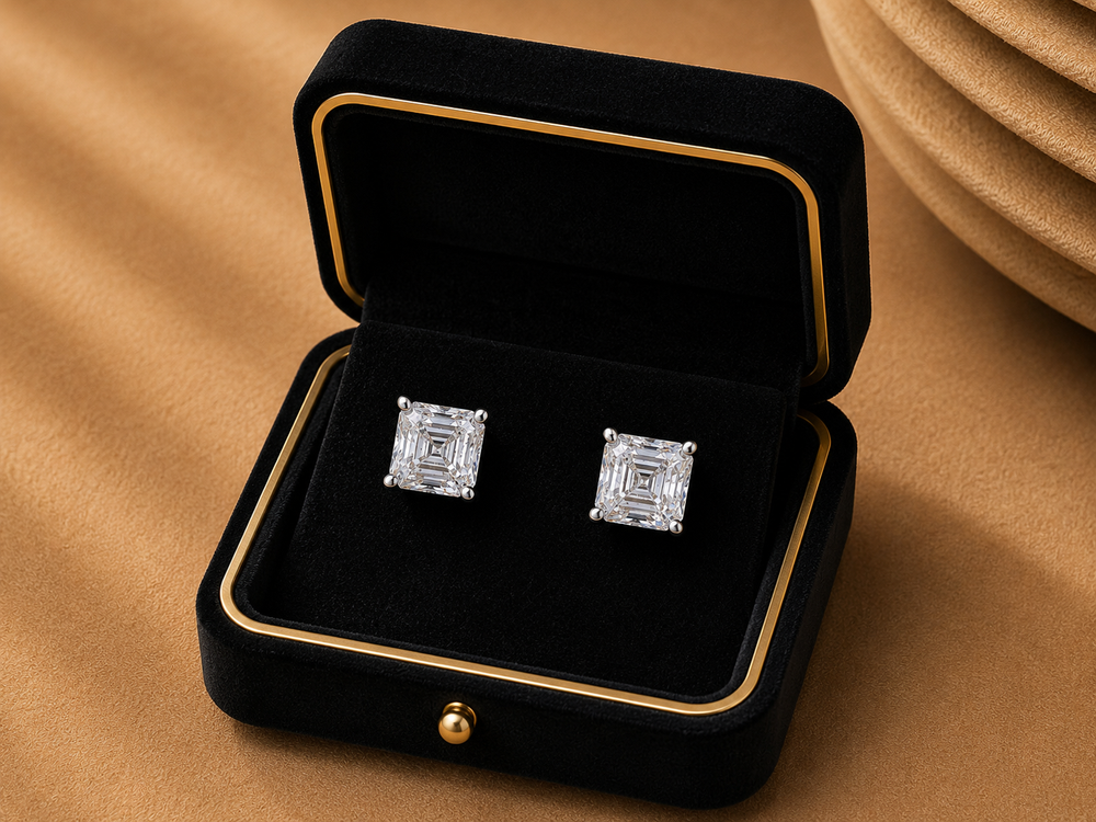 Lumière Emerald Cut Diamond Stud Earrings