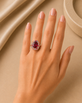 18K Rose Gold Ruby Halo Cocktail Ring