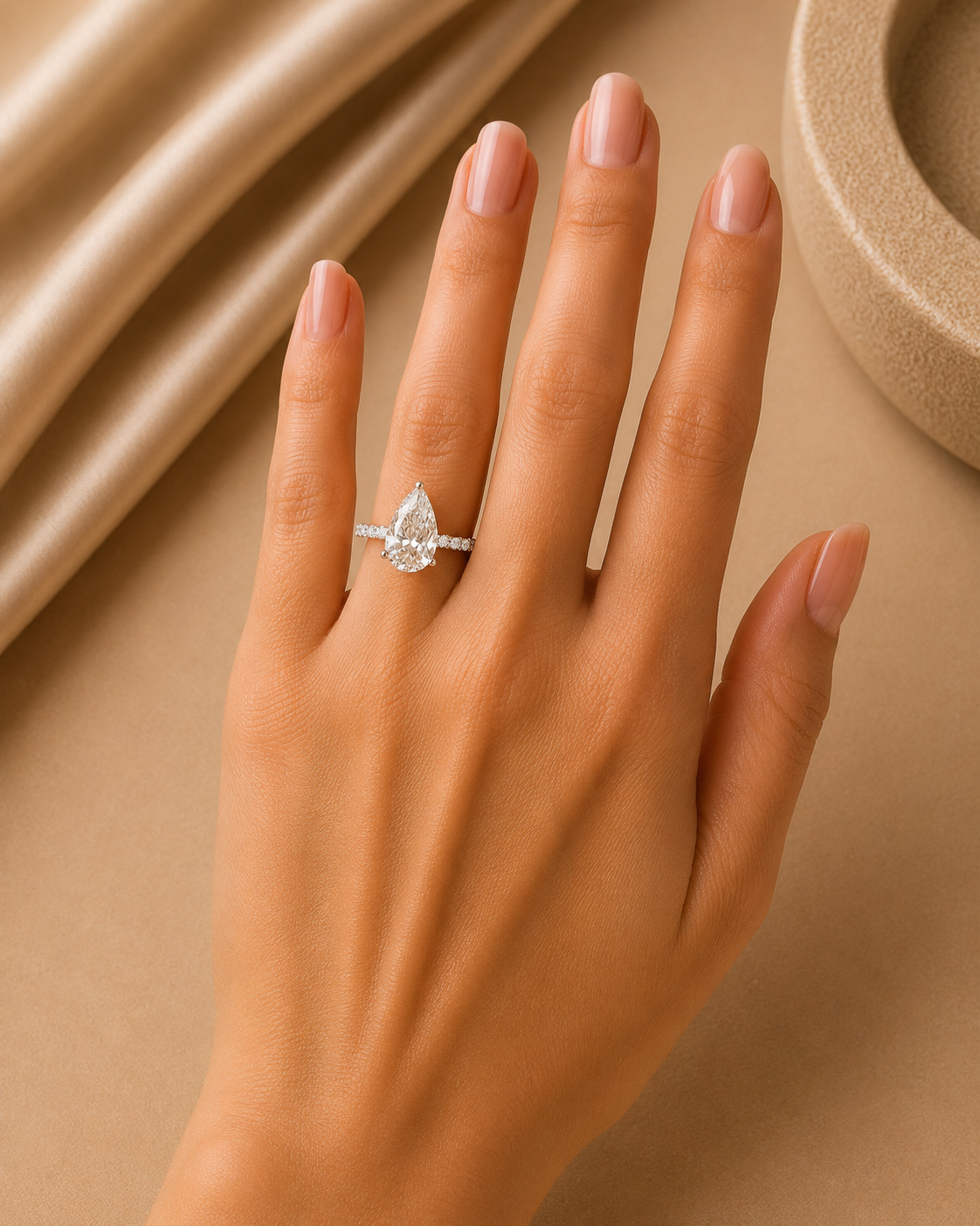 18K White Gold Pear Diamond Solitaire Ring