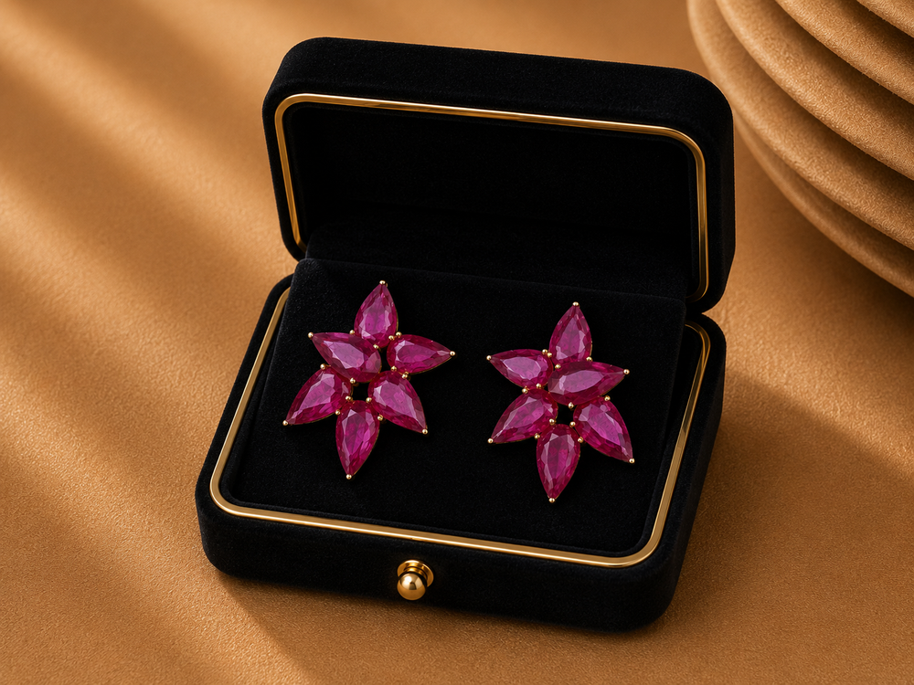 Izzari Rosé Ruby Floral Statement Earrings