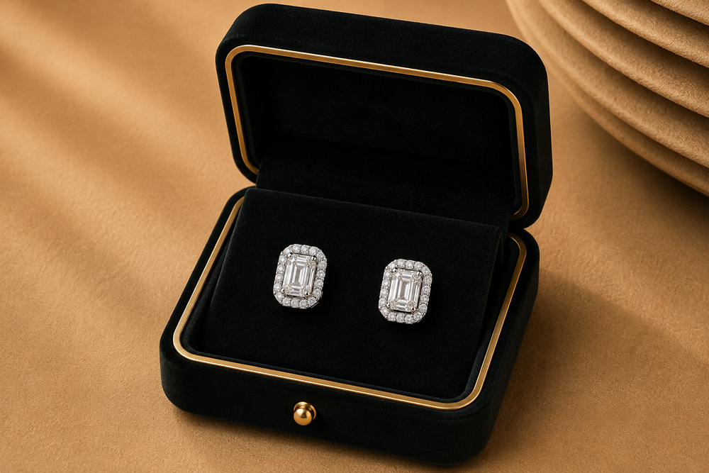 Izzari Regal Emerald-Cut Diamond Stud Earrings