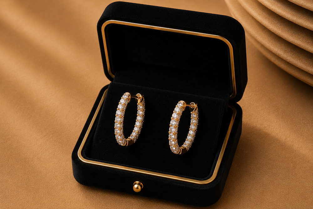 Izzari Verona Diamond Link Hoop Earrings