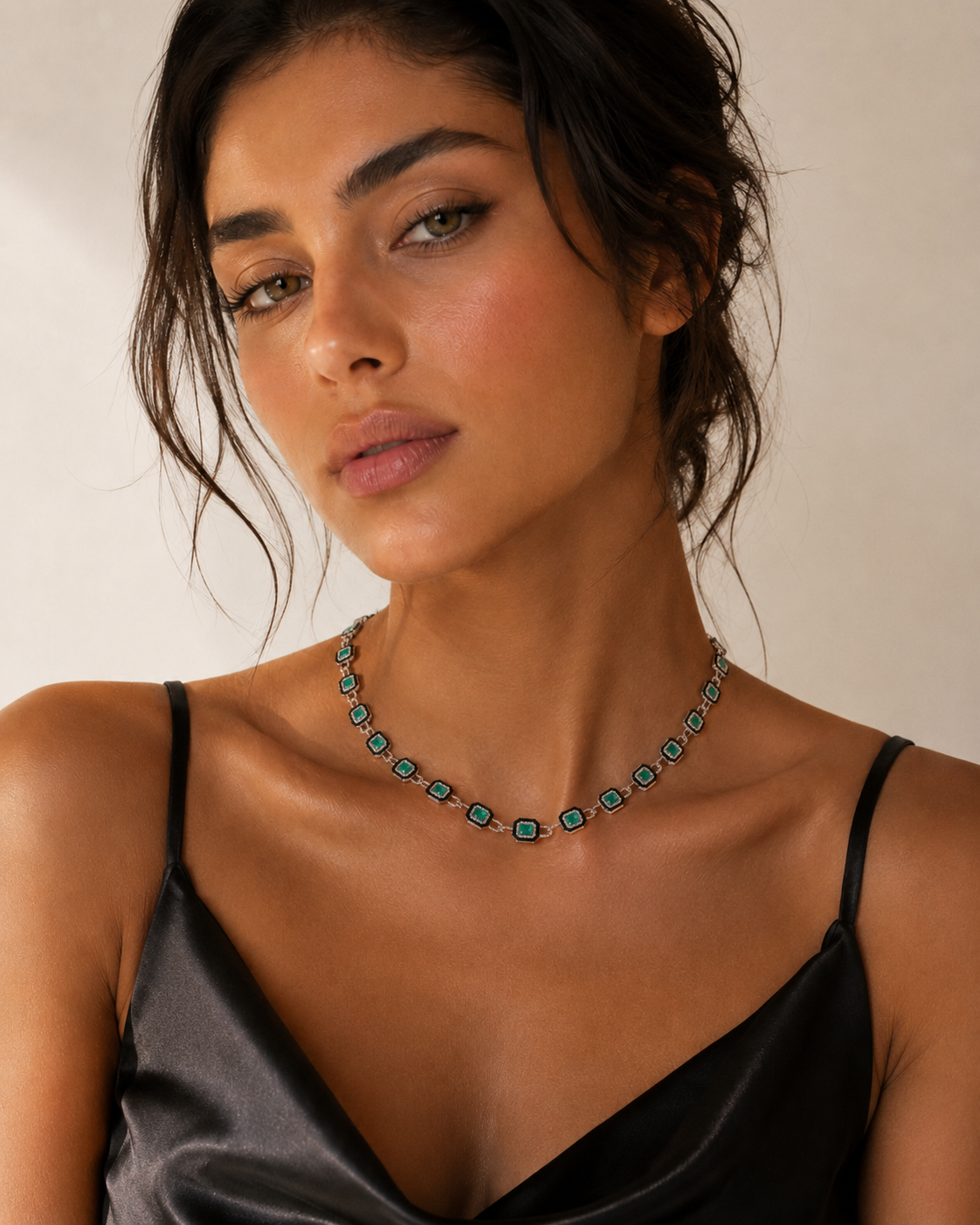 Emerald Diamond Statement Necklace in 18K Gold