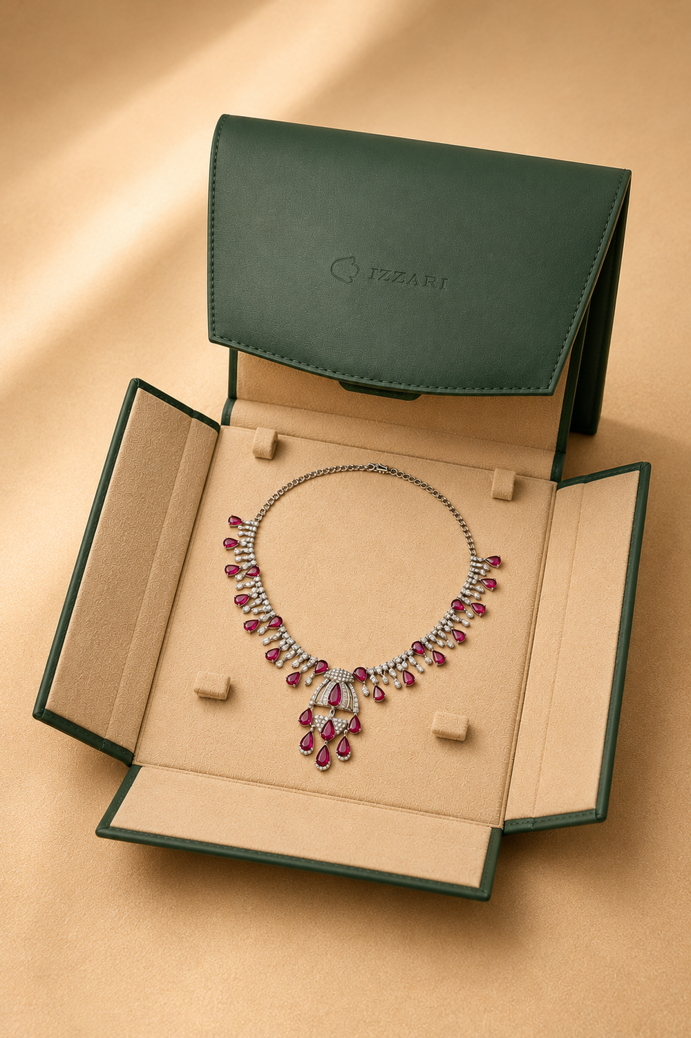 Izzari Ruby Elegance Diamond Necklace in 18K Gold