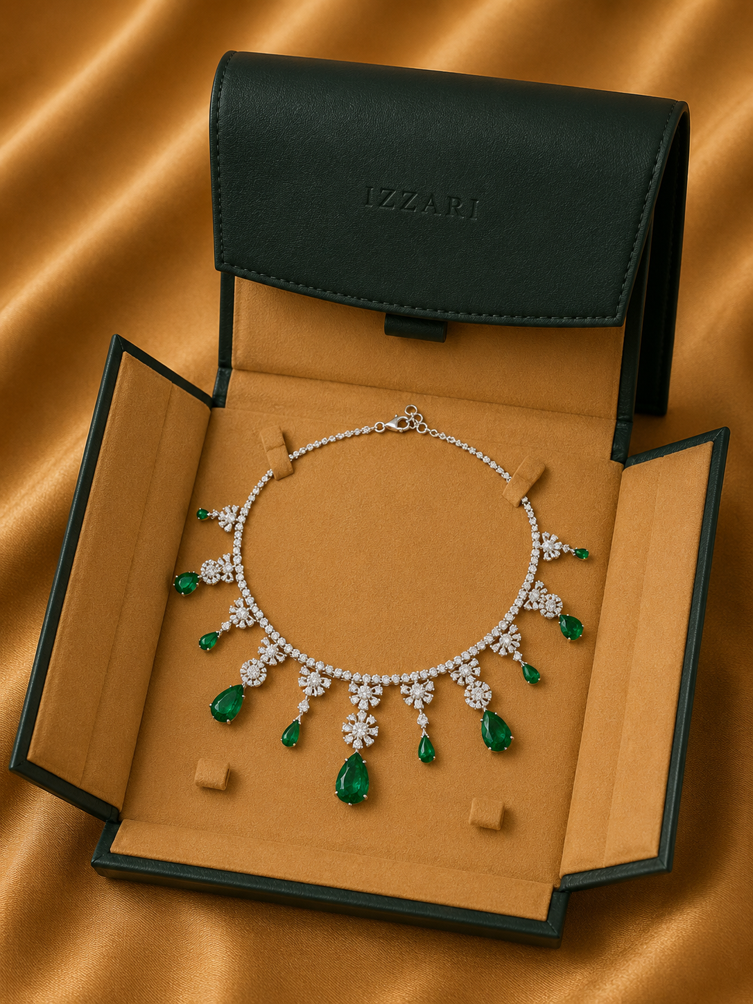 Emerald Cascade Fringe Diamond Necklace in 18K Gold | Luxury Statement Fine Jewellery