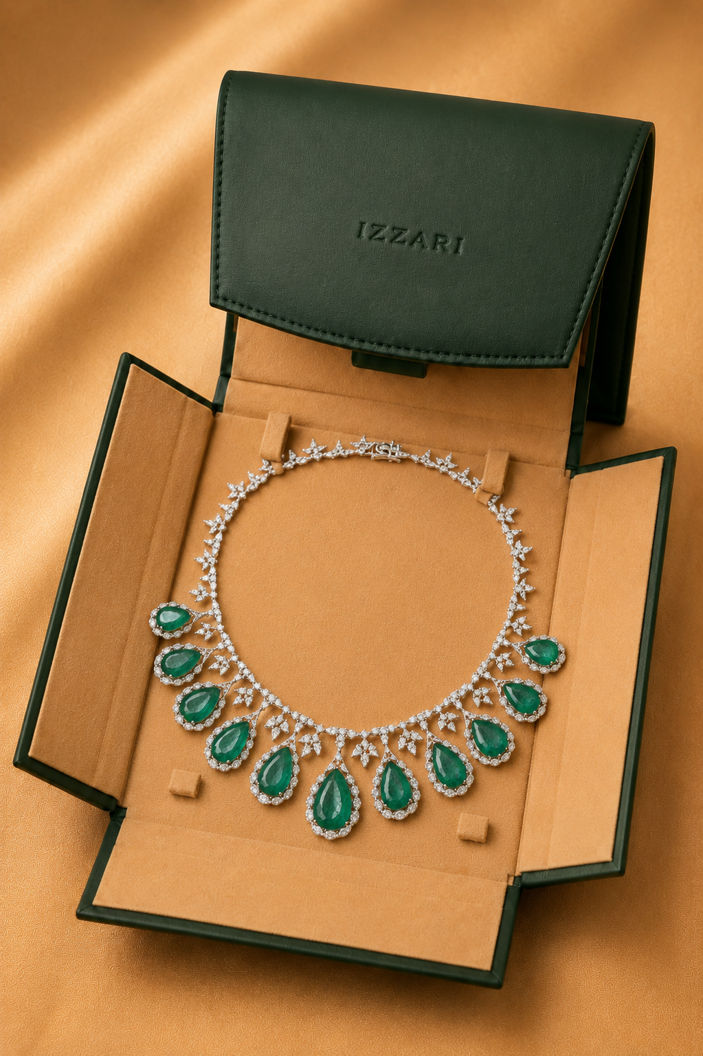Imperial Emerald Drop Diamond Statement Necklace in 18K Gold | Luxury High Jewellery