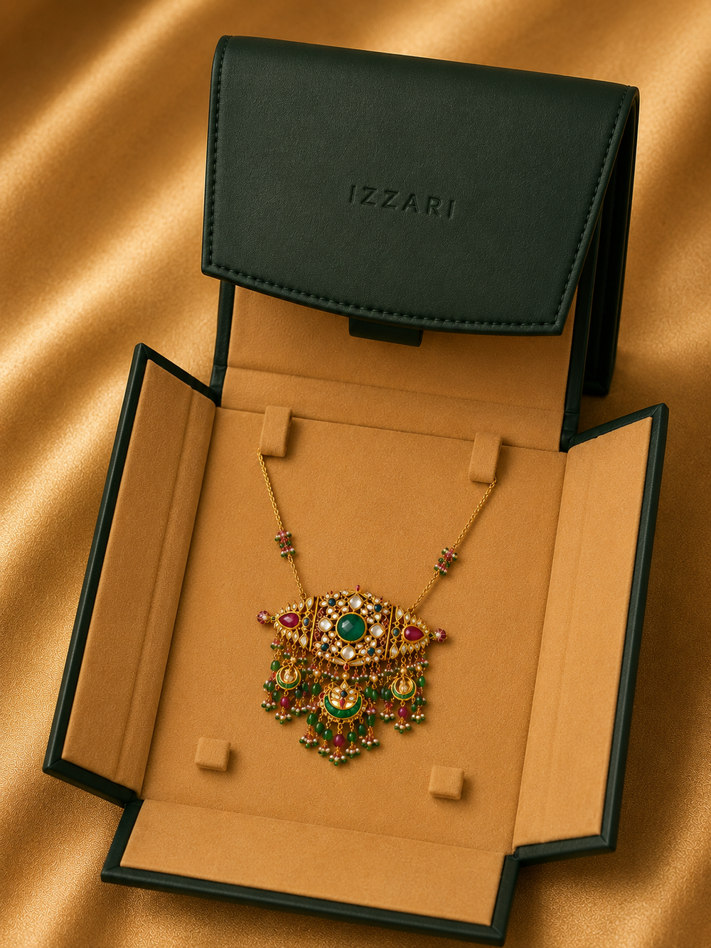 Rajvansh Polki Emerald Statement Necklace in 22K Gold | Luxury Heritage Fine Jewellery