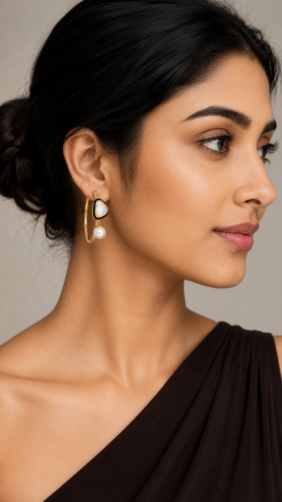 Noor Polki Pearl Drop Earrings in 18K Gold