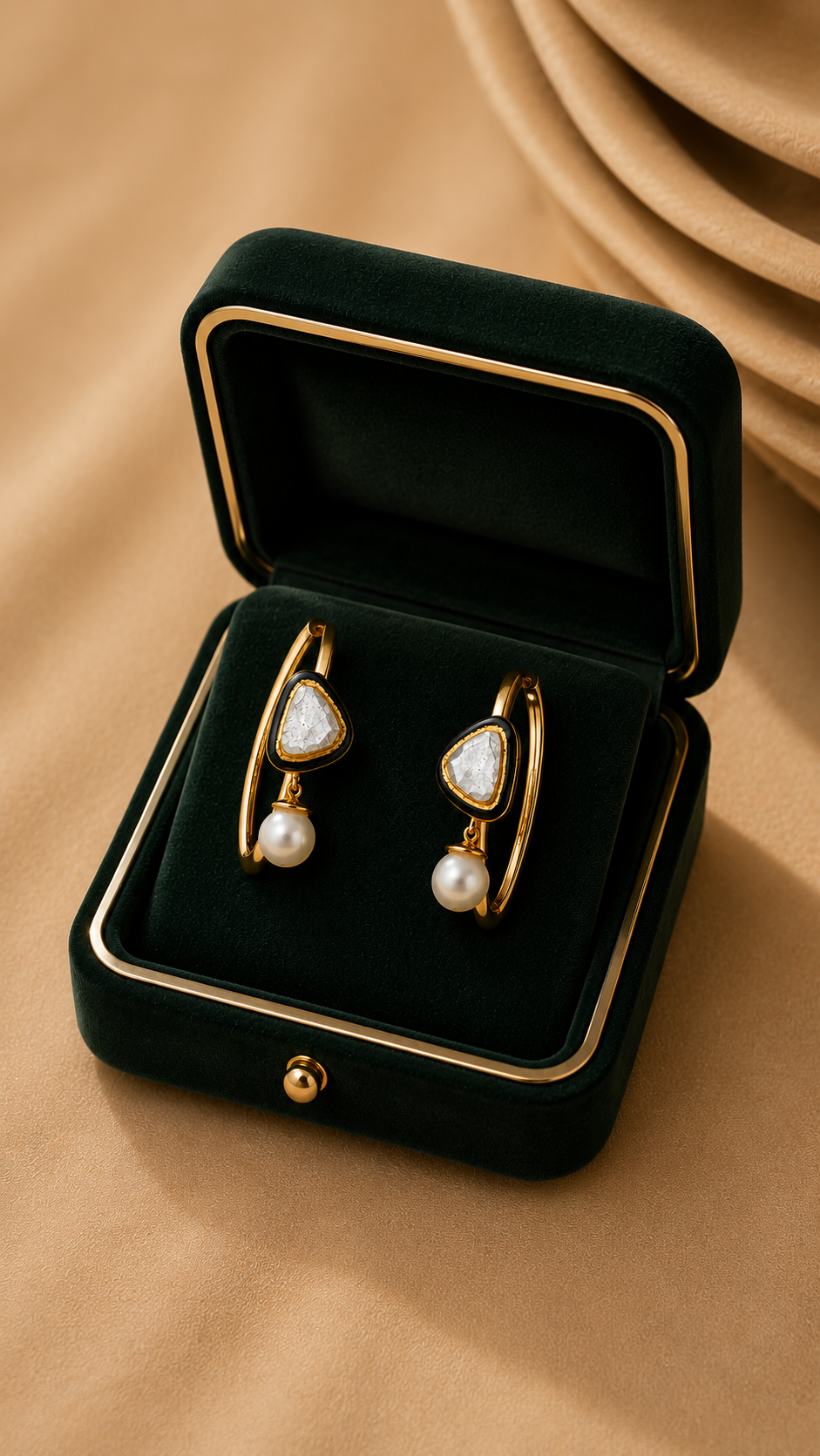 Noor Polki Pearl Drop Earrings in 18K Gold