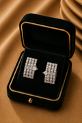 Diamond Pavé3 line Hoop Earrings in 18K White Gold | Luxury Fine Jewellery