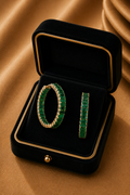18K Yellow Gold Emerald Hoop Earrings