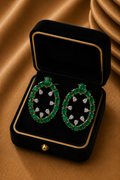 18K White Gold Emerald Oval Hoop Earrings