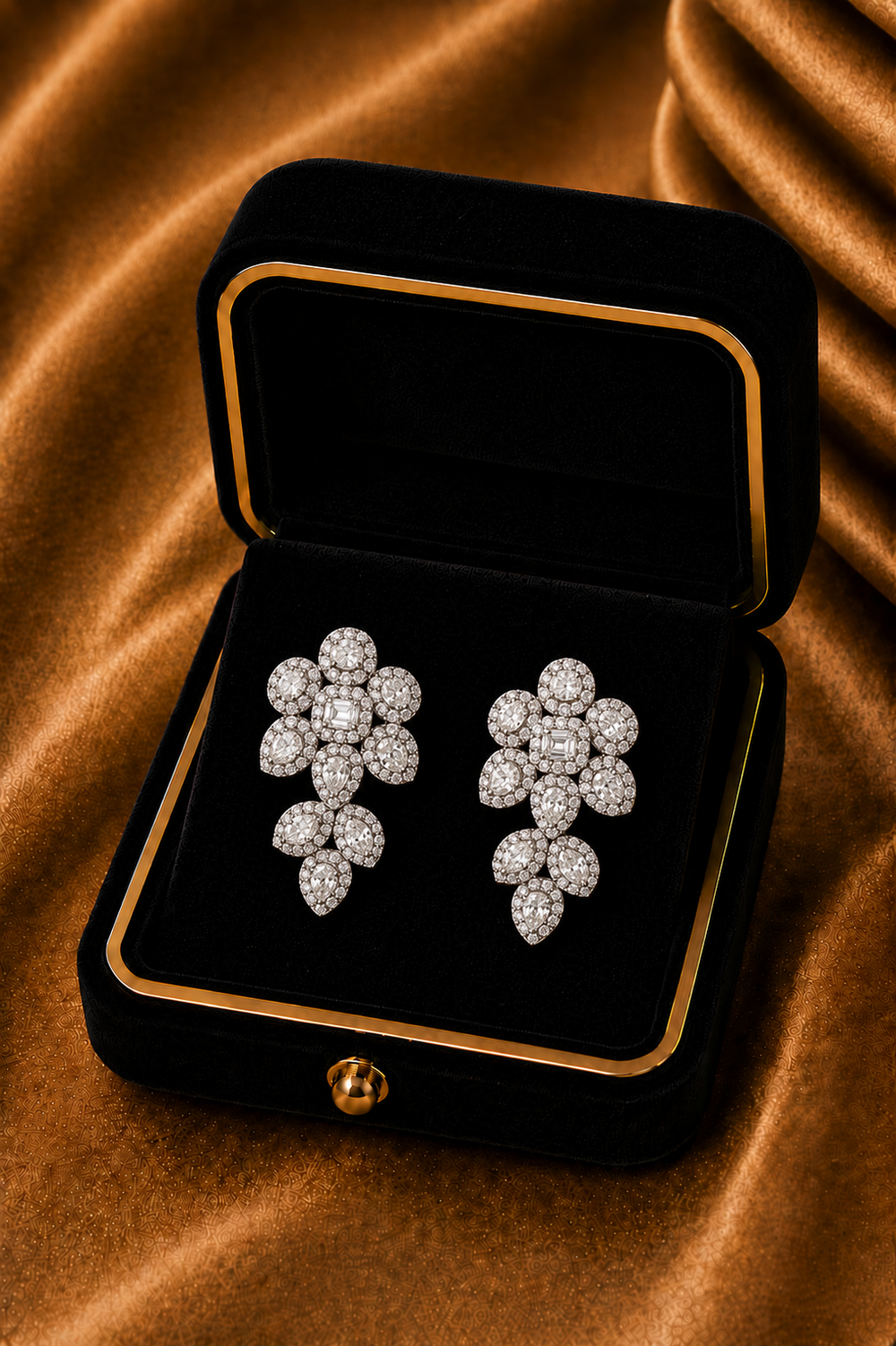 Celestia Floral Natural Diamond Drop Earrings in 18K Gold