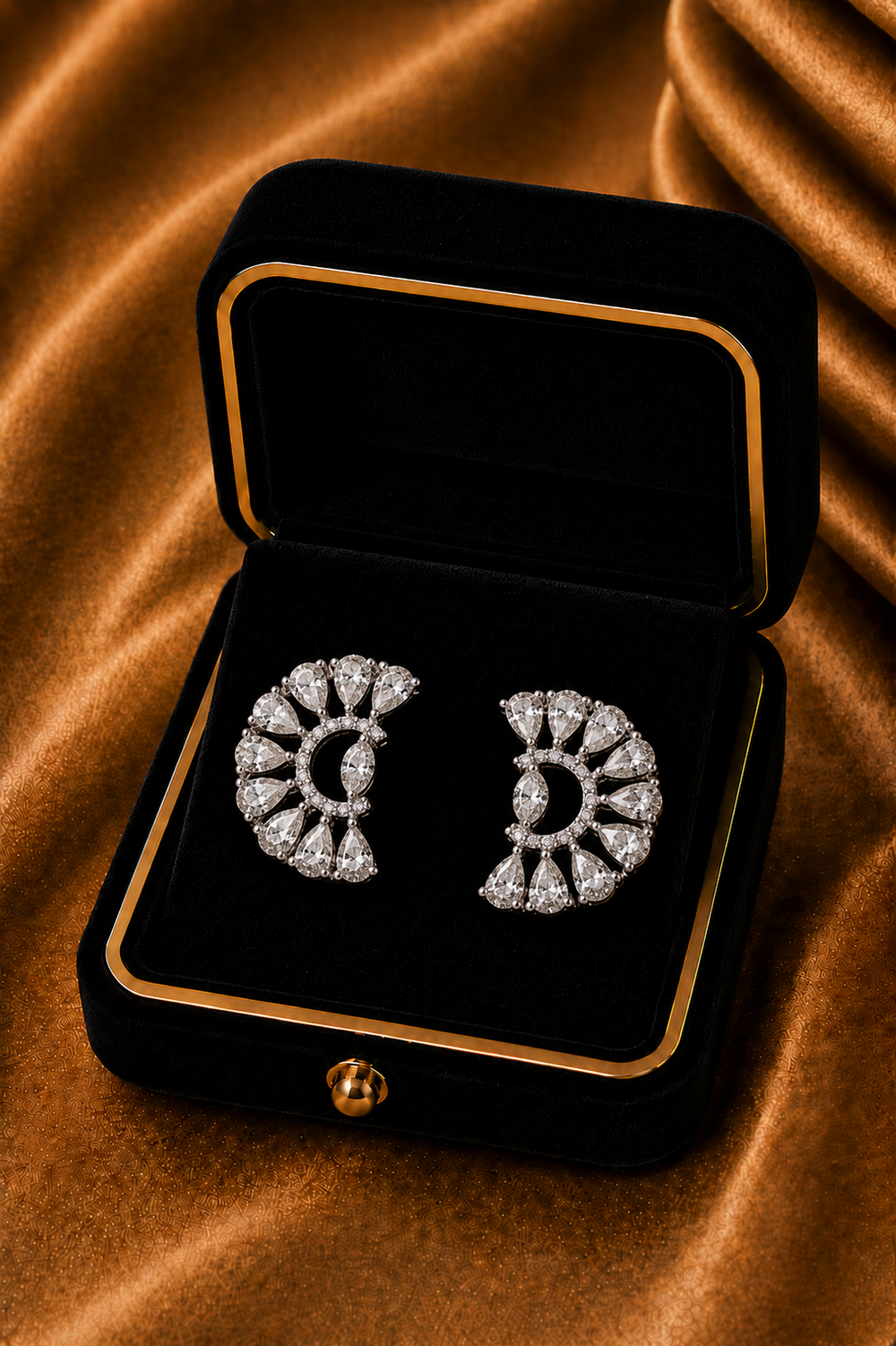 18K White Gold Black Diamond Floral Earrings