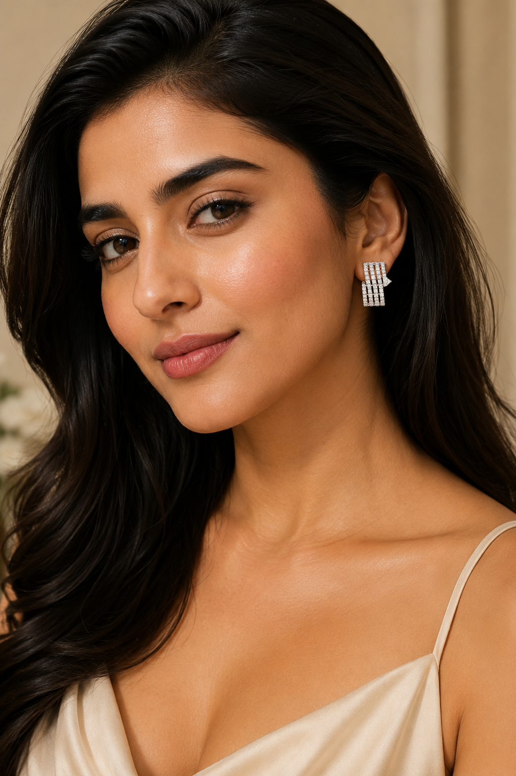 Diamond Pavé3 line Hoop Earrings in 18K White Gold | Luxury Fine Jewellery