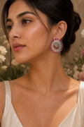 18K White Gold Ruby Halo Diamond Earrings