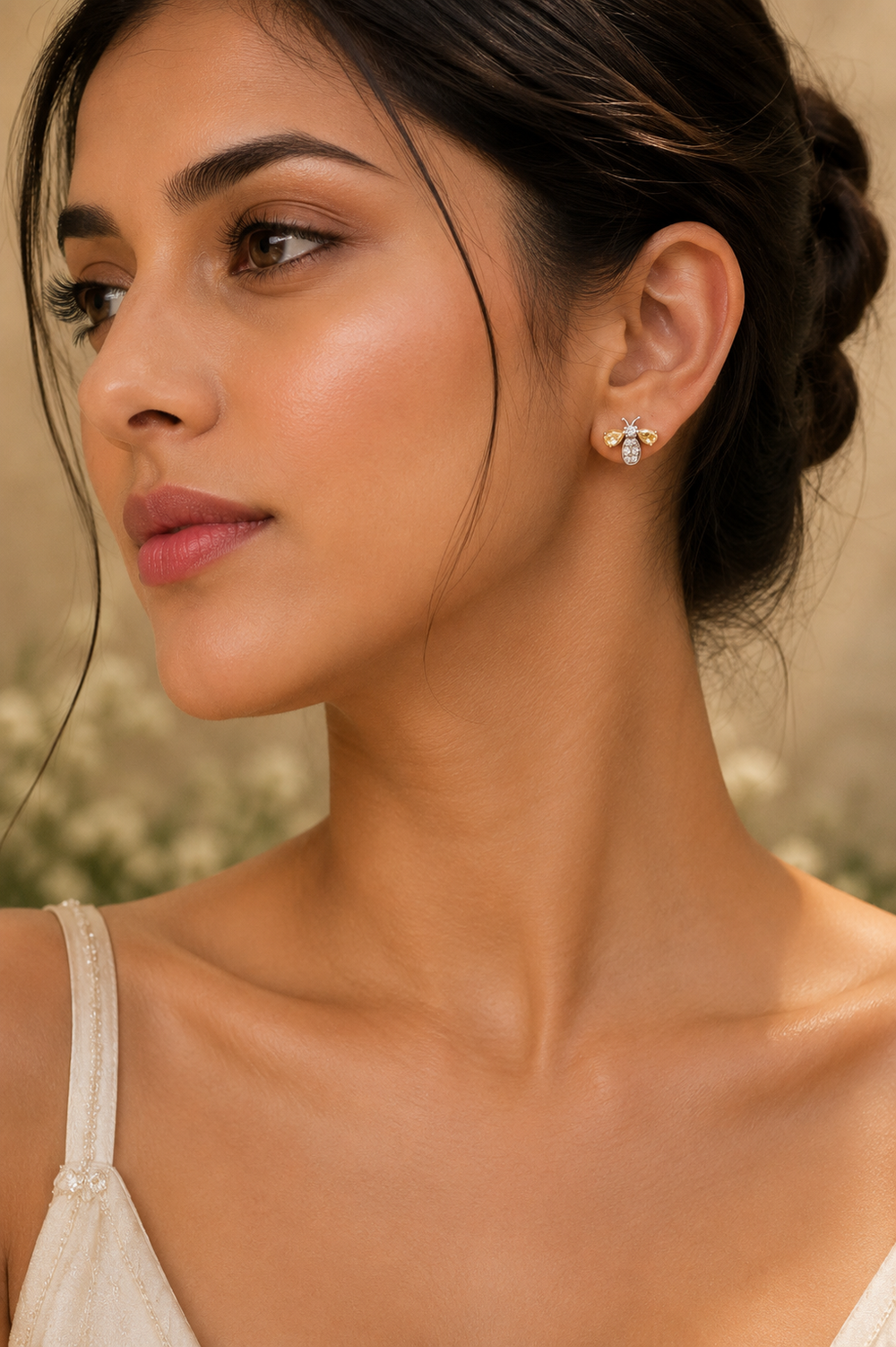 18K White Gold Yellow Diamond Butterfly Earrings