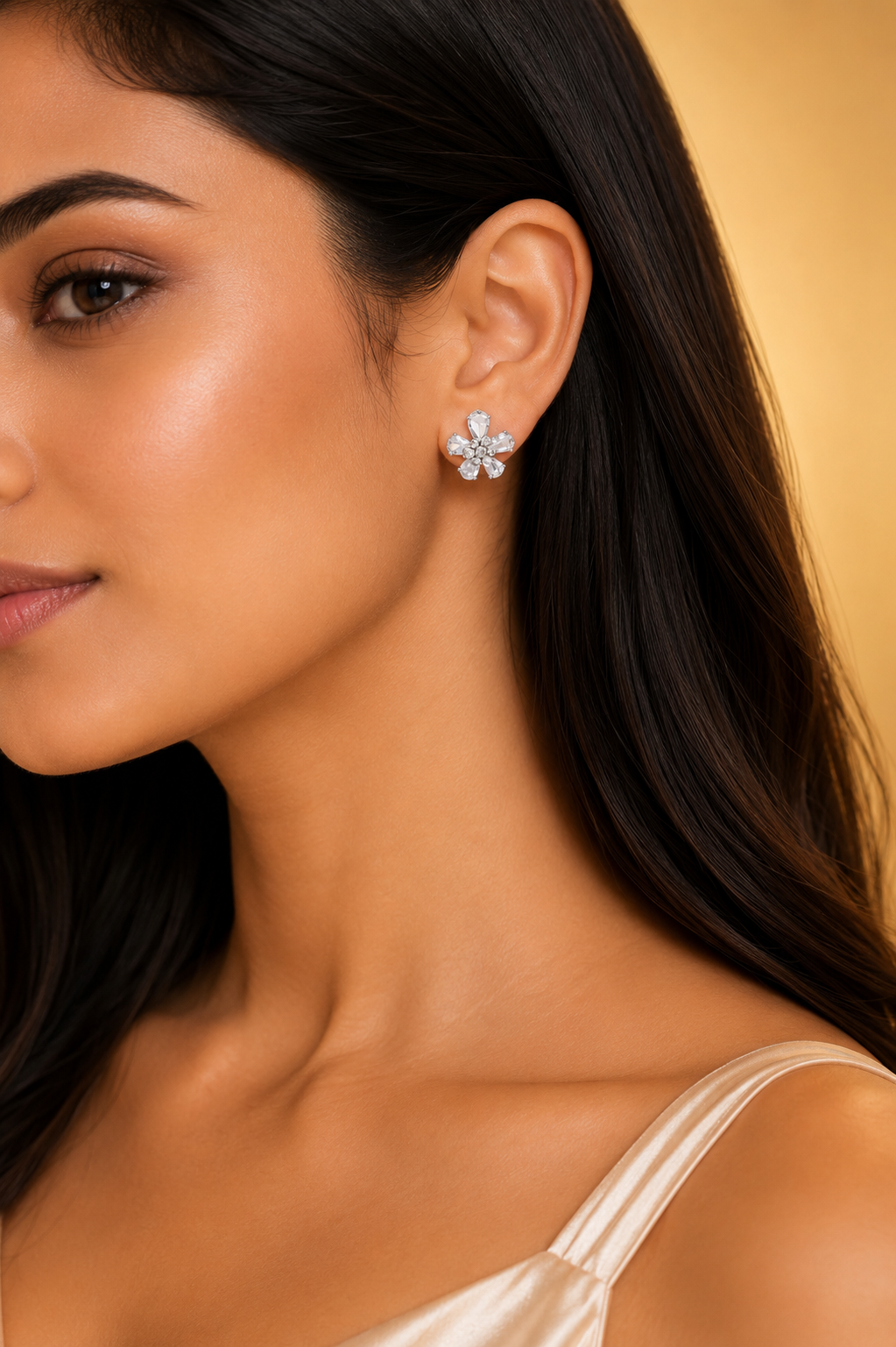Rose Cut Diamond Floral Stud Earrings in 18K White Gold | Luxury Fine Jewellery