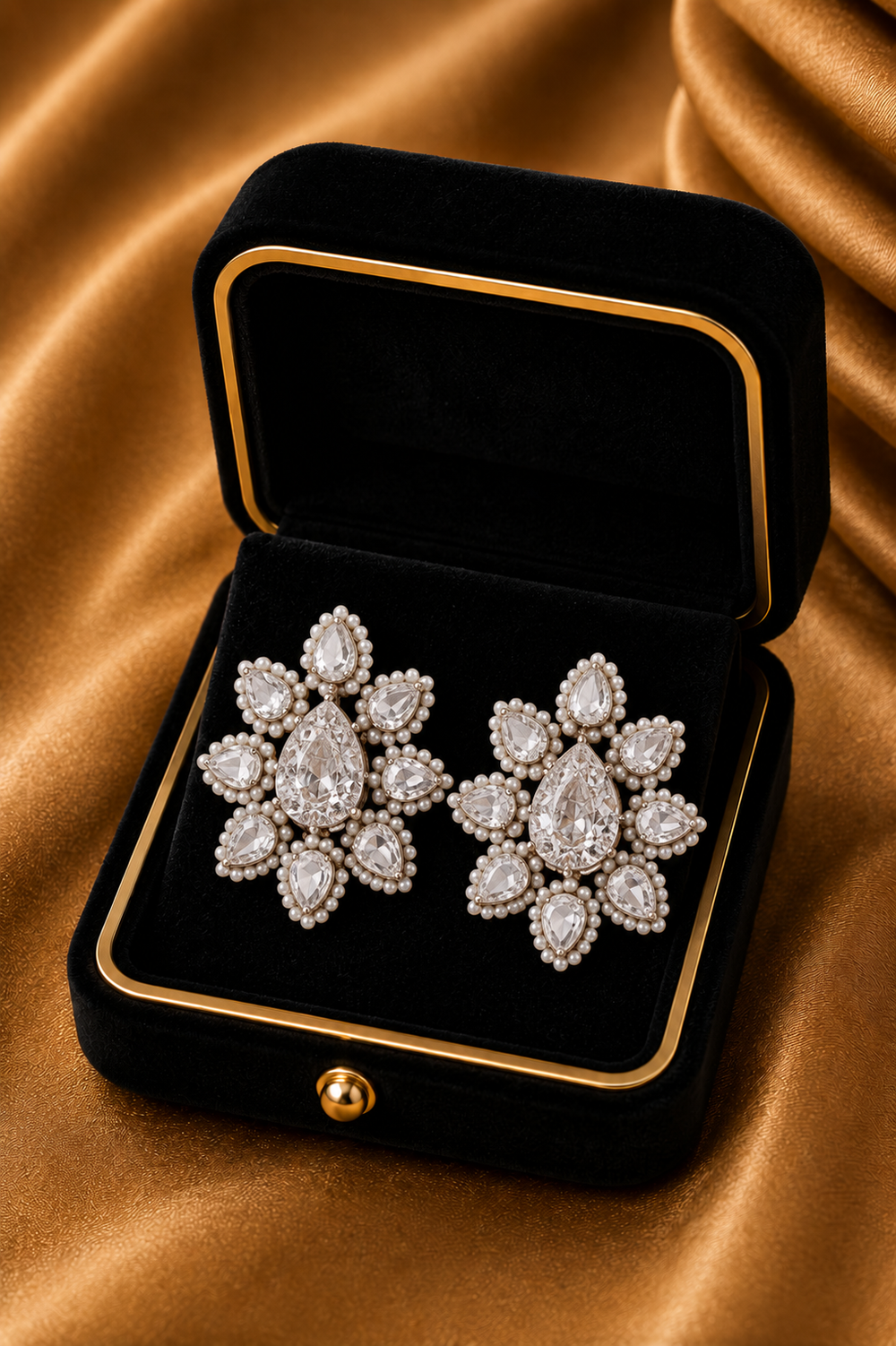 18K White Gold Rose Cut Diamond Floral Earrings