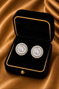 18K White Gold Rose Cut Diamond Halo Earrings