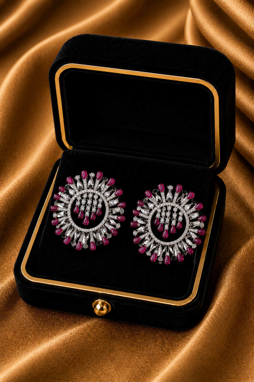18K White Gold Ruby Halo Diamond Earrings