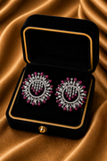 18K White Gold Ruby Halo Diamond Earrings