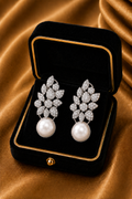 18K Rose Gold Pearl Diamond Drop Earrings