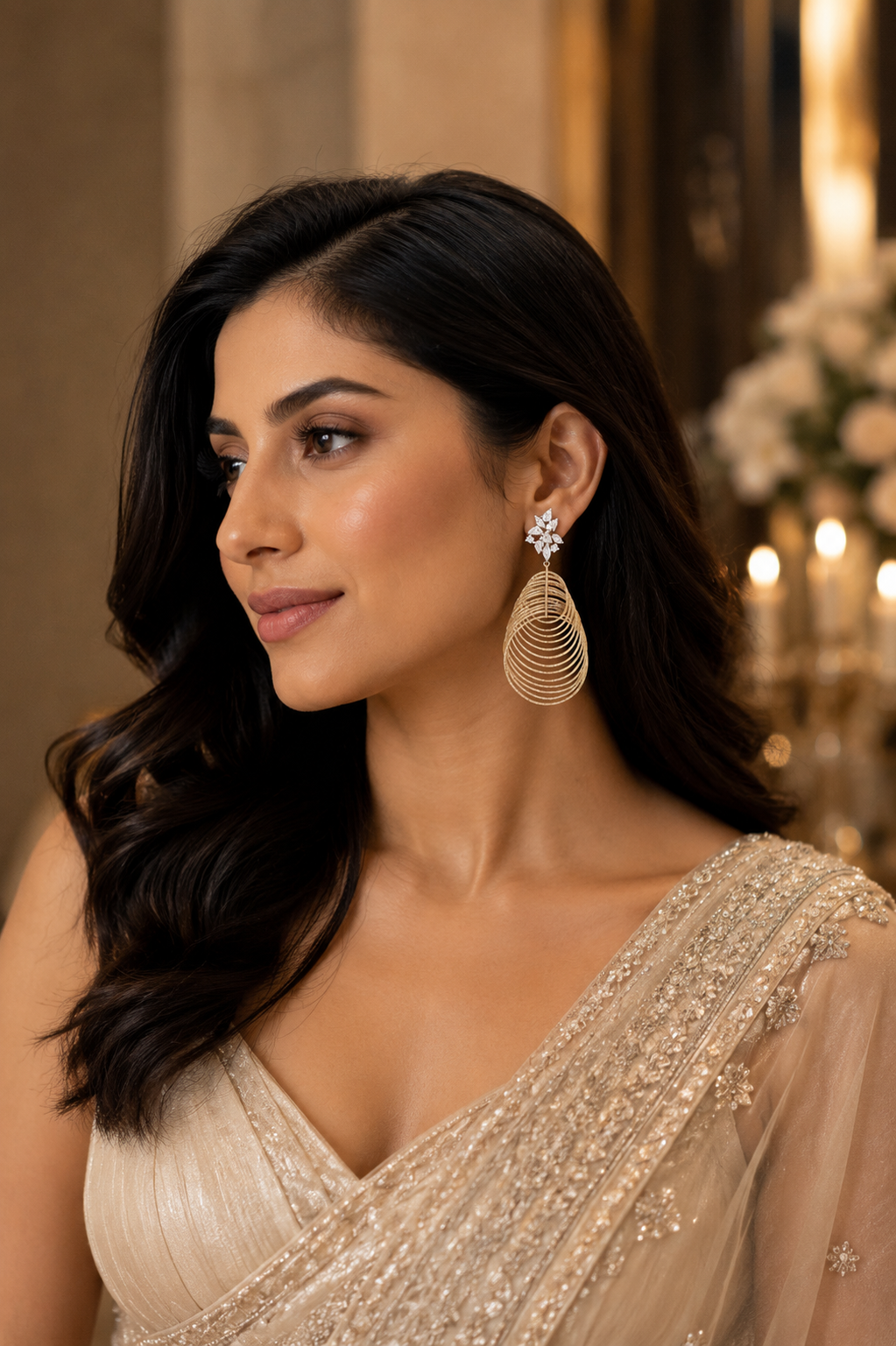 18K Yellow Gold Layered Diamond Drop Earrings