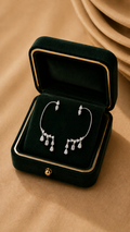18K White Gold Diamond Ear Cuff Chain Earrings