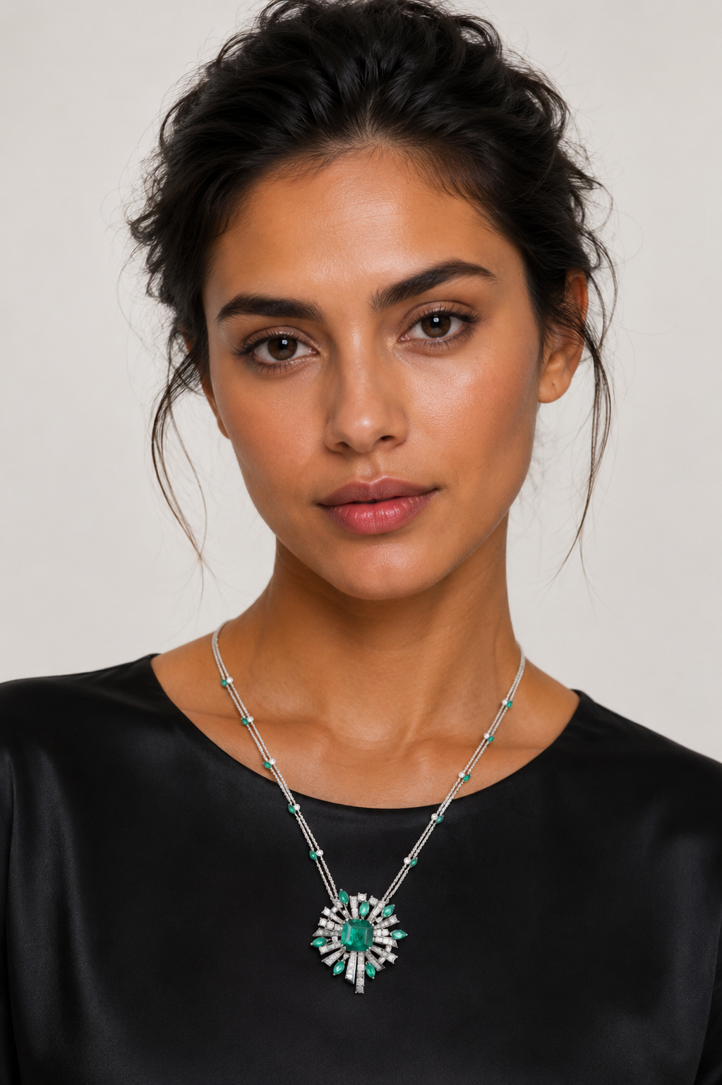 Izzari Emerald Grace Diamond Necklace in 18K Gold