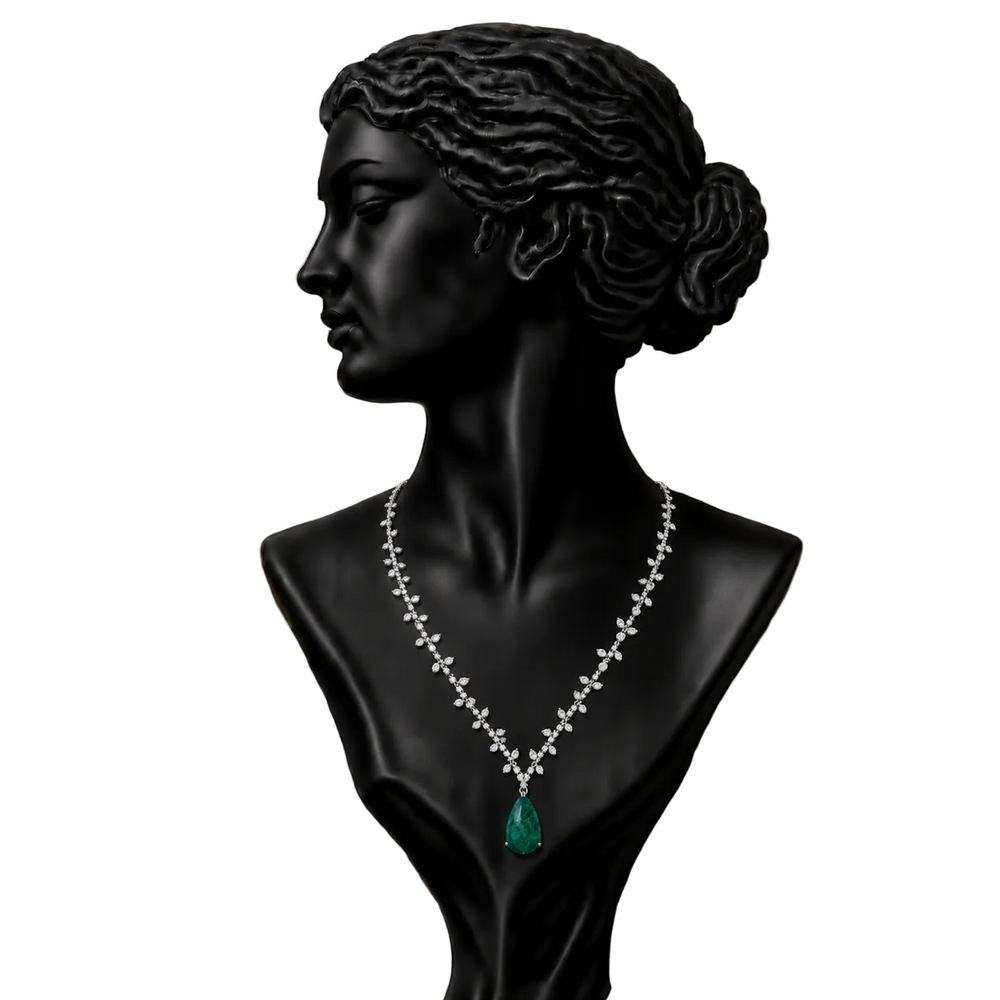 Emerald Dew Drop Diamond Necklace in 18K Gold | Luxury Fine Jewellery