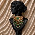 Rajvansh Polki Emerald Statement Necklace in 22K Gold | Luxury Heritage Fine Jewellery