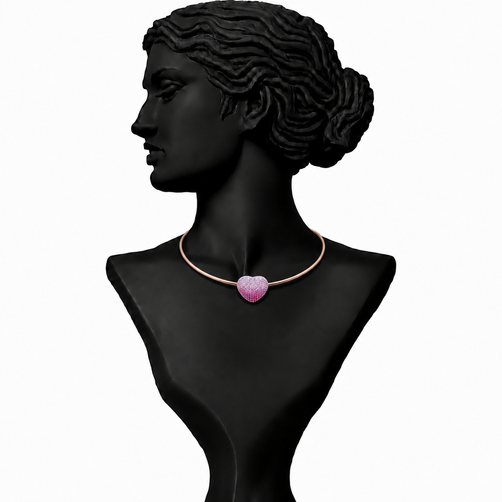 Disco Heart Strawberry Diamond Necklace in 18K Gold | Luxury Heart Jewellery
