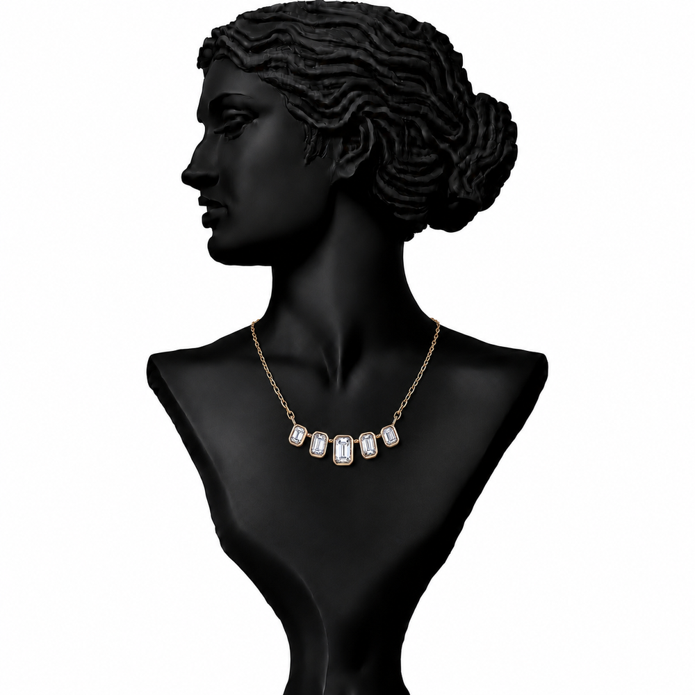 Tiara Emer. cut Diamond Pendant Necklace in 18K Gold