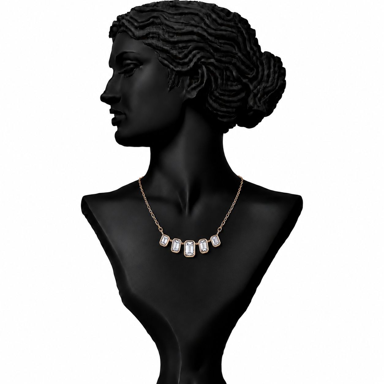 Tiara Emer. cut Diamond Pendant Necklace in 18K Gold