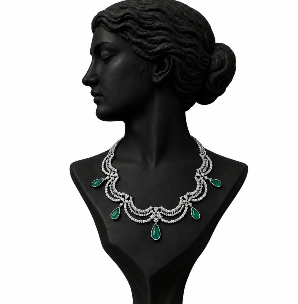 Emerald Diamond Couture Necklace in 18K Gold