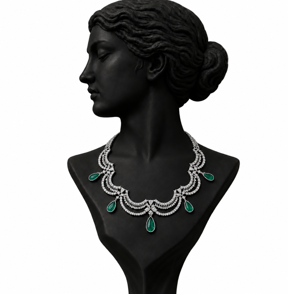 Emerald Diamond Couture Necklace in 18K Gold