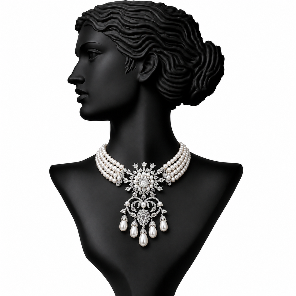 Regalia Pearl Drop Diamond Choker Necklace in 18K Gold | Luxury Fine Jewellery