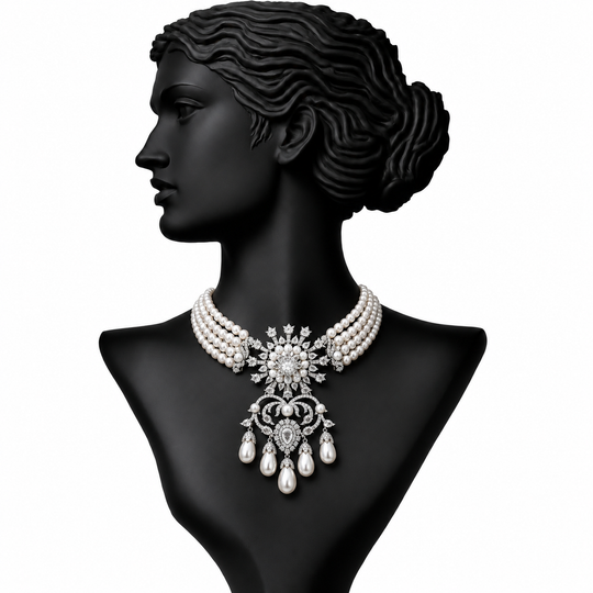 Regalia Pearl Drop Diamond Choker Necklace in 18K Gold | Luxury Fine Jewellery